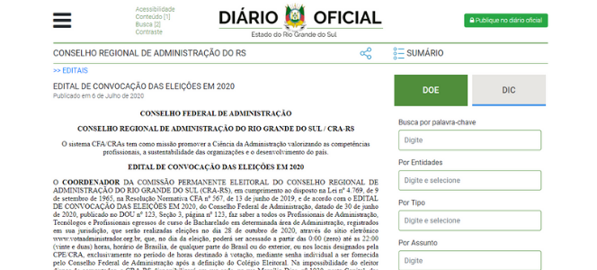 Confira o edital de convocação das eleições 2020 do CRA-RS